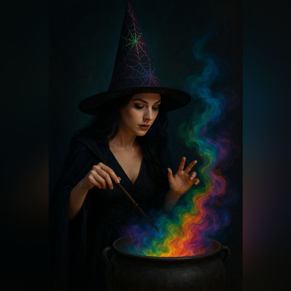 Black Witch Hat Rainbow Spiderweb Halloween Costume Cosplay Whimsygoth Witchcore